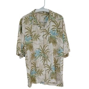 TOMMY BAHAMA • XL Silk Hawaiian shirt short sleeve tropical vacation cream men's